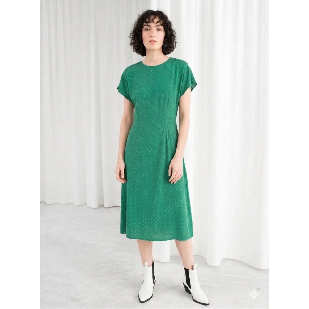 & Other Stories Midi Dress Size 6 Kelly Green Geo Flutter Print Sleeve Stockholm